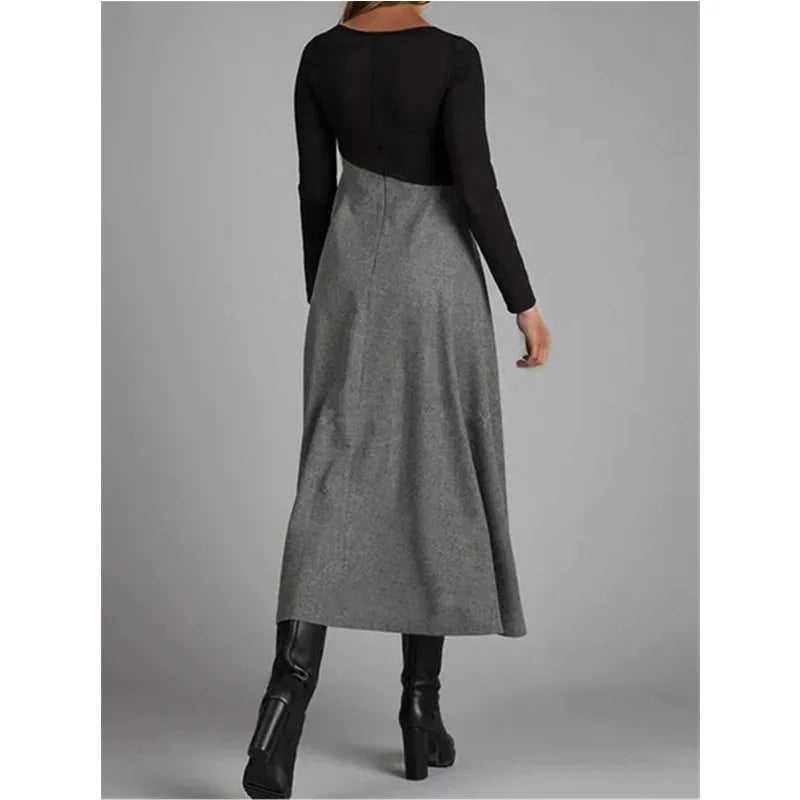Emilia - Podkreślająca sylwetkę sukienka maxi w stylu swing z dekoltem w serek na różne okazje
