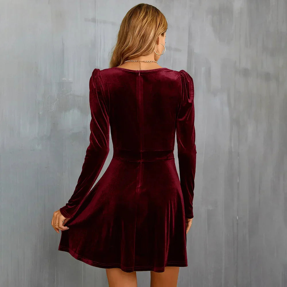 Zoe - Rochie midi elegantă cu decolteu în V și mâneci lungi