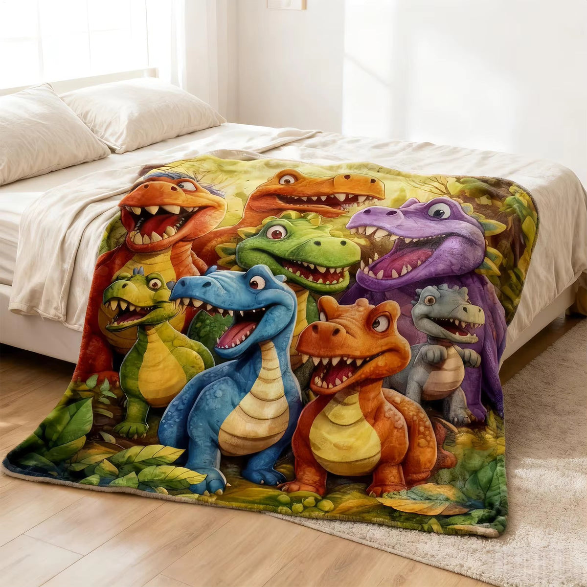 DinoSnuggle - Couverture en peluche avec motif de dinosaure en 3D