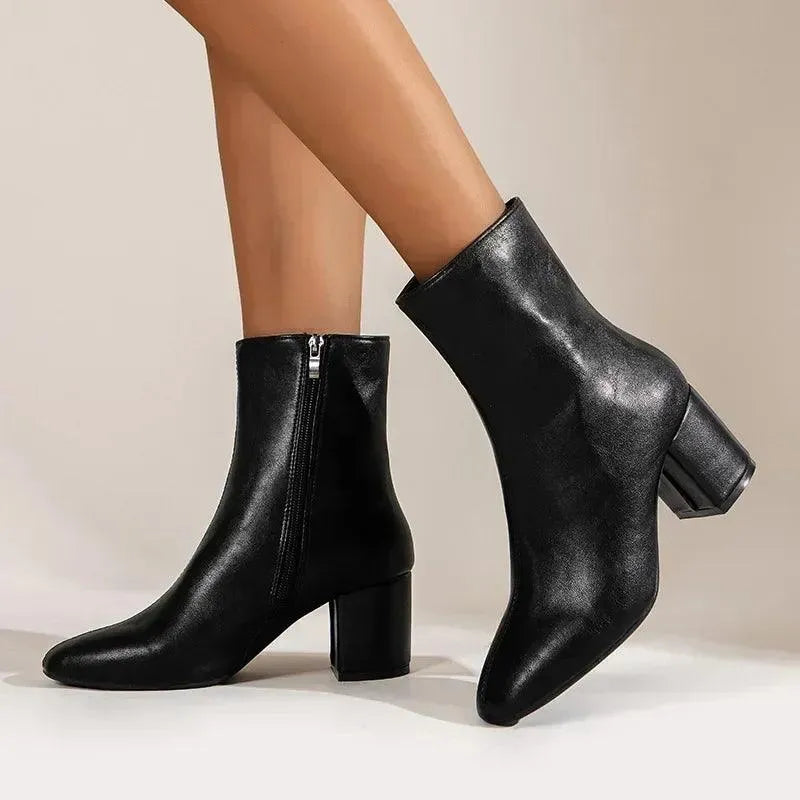 Adeline - Pointed Toe Boots with Comfortable Medium Heel and Zip Closure