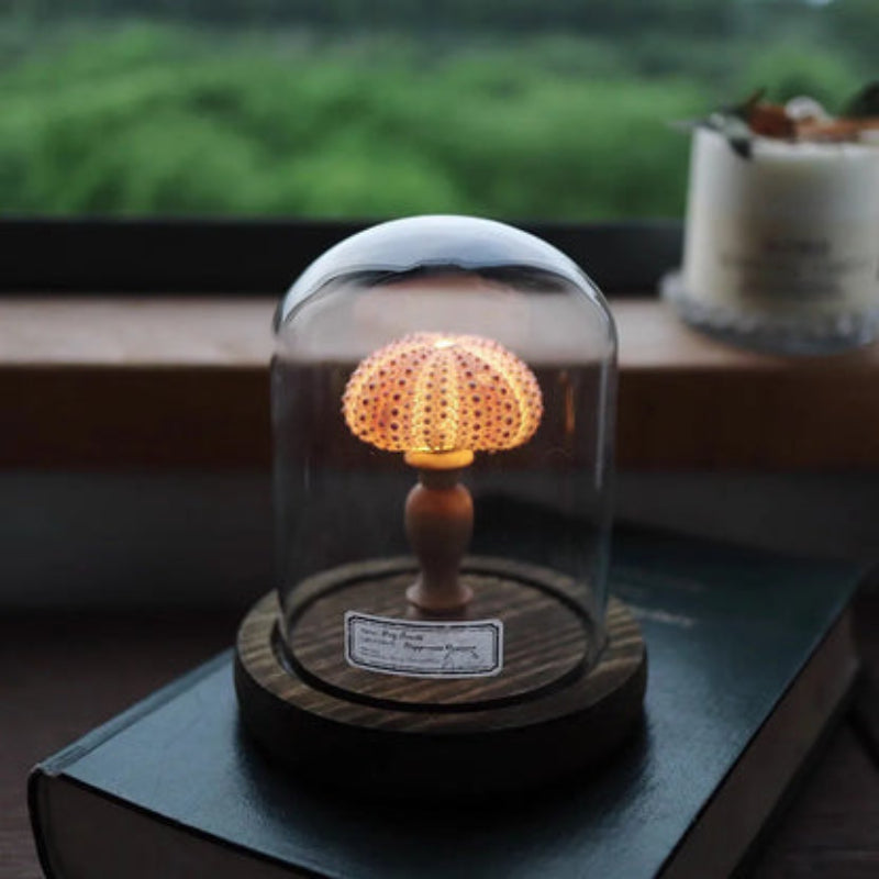 MushGlow - Mini lampada notturna a fungo in cupola di vetro con calda luce magica