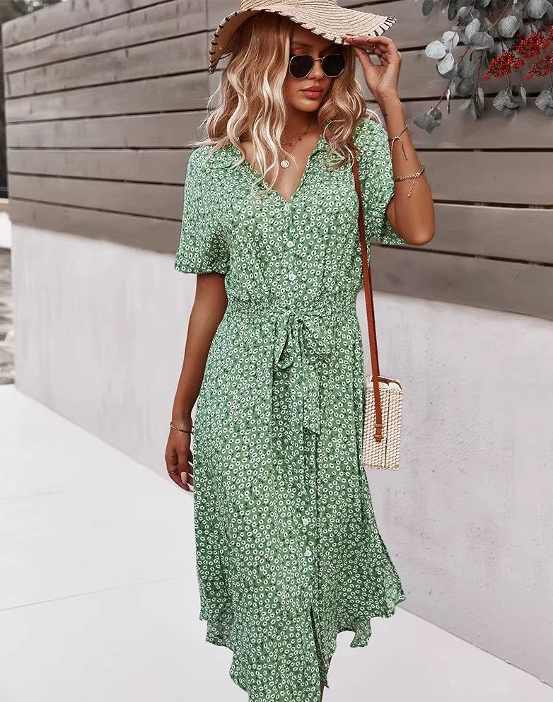 Lena - Boho maxi šaty s knoflíkovým zapínáním vpředu a výstřihem do V