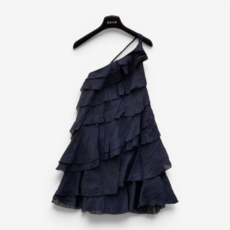 Women's One Shoulder Mini Dress with Ruffle Detail