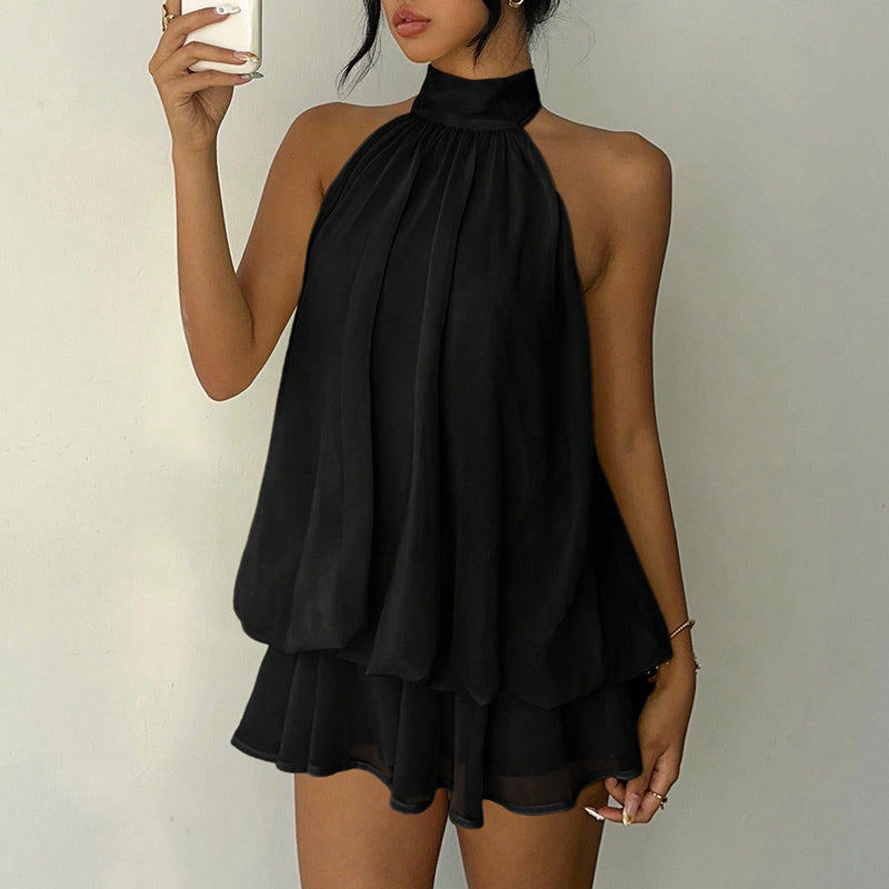 Robe mini à ligne A pour femme avec col licou