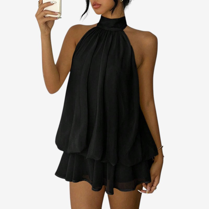 Robe mini à ligne A pour femme avec col licou