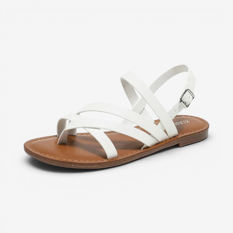 Women's flat round-toe sandals with buckle strap