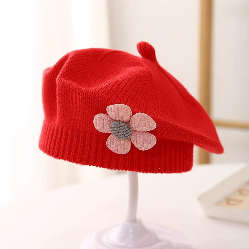 MiniFlora - Béret en tricot pour tout-petit avec motif floral