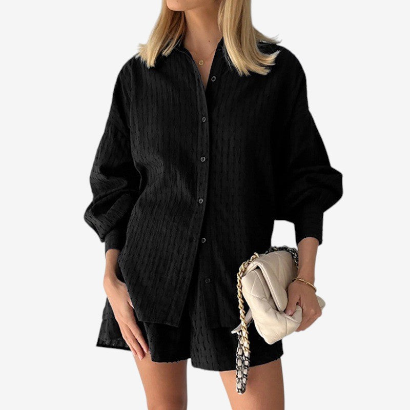 Conjunto de 2 piezas para mujer: camisa con mangas abullonadas y pantalones cortos