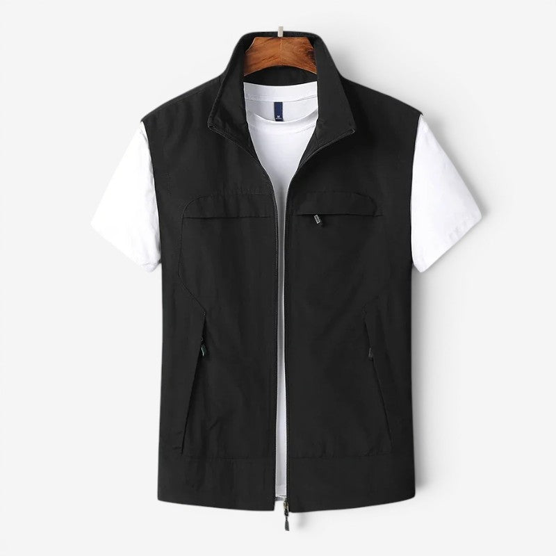 Men’s Utility Vest with Stand Collar and Zip Front