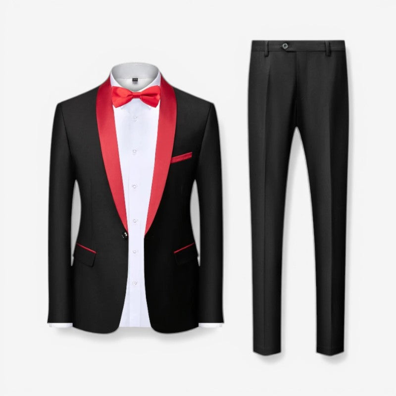 Arthur - 3dílný slim fit oblek se sakem, kalhotami a vestou | Zapínání na knoflíky a kapsy | Velikosti XS–3XL | Modrá, červená, šedá, černá, černá s červenou