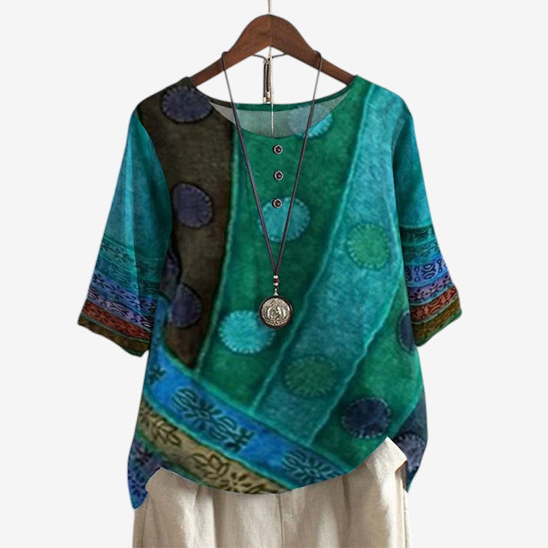 Blusa oversize stampata da donna con scollo a O