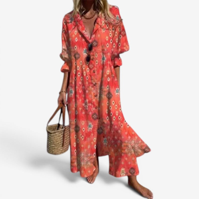 Robe ample à manches longues à fleurs pour femme