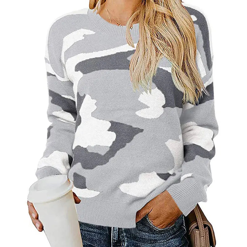 Zoe - Knitted sweater with camouflage and leopard for a striking style