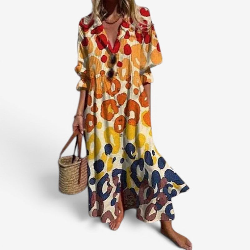 Robe ample à manches longues à fleurs pour femme