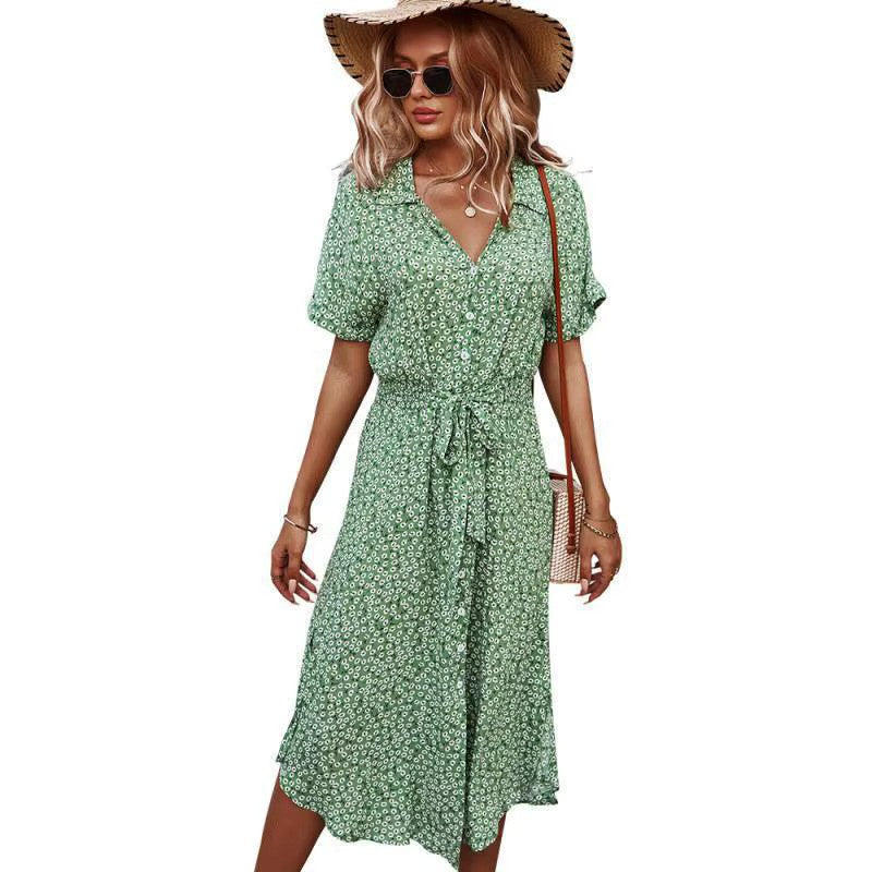 Lena - Boho maxi šaty s knoflíkovým zapínáním vpředu a výstřihem do V
