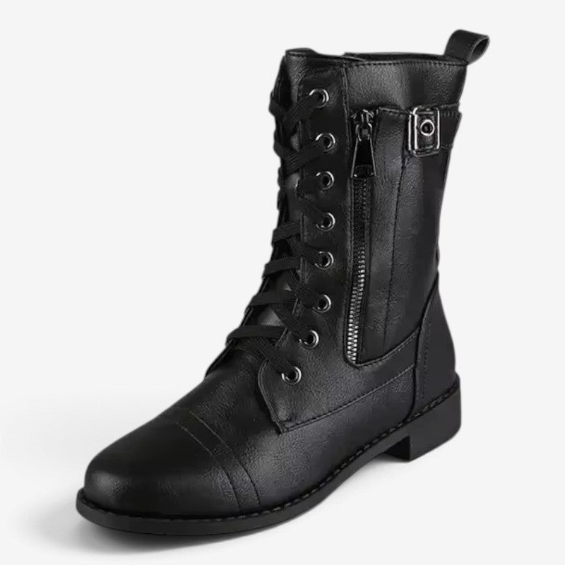 Buckelle - Women's High Boots with Laces and Side Zip