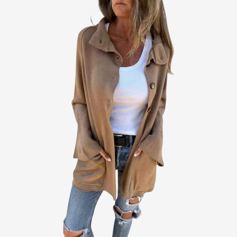 Victoria – Long Sleeve Loose-Fit Coat with Buttons and Pockets