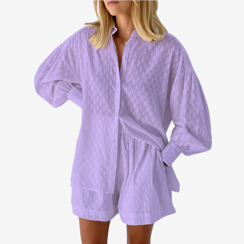 Conjunto de 2 piezas para mujer: camisa con mangas abullonadas y pantalones cortos