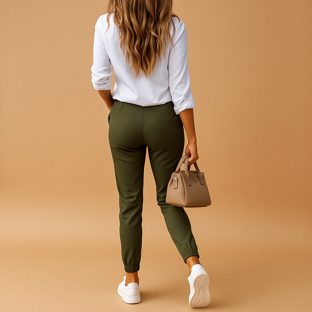Lily – Moderní slim fit kalhoty s boční kapsou a knoflíkovými detaily