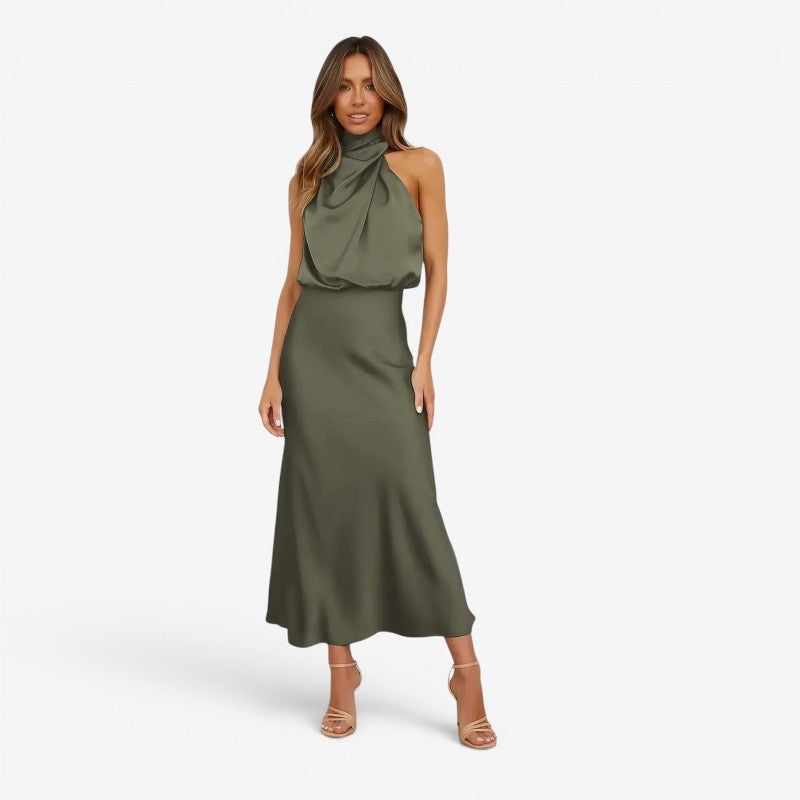 Women's Off Shoulder Maxi Dress with Sleeveless Design