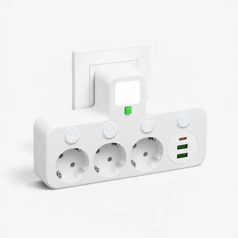 Regleta VoltNexa de 3 tomas con puertos de carga USB y Type-C