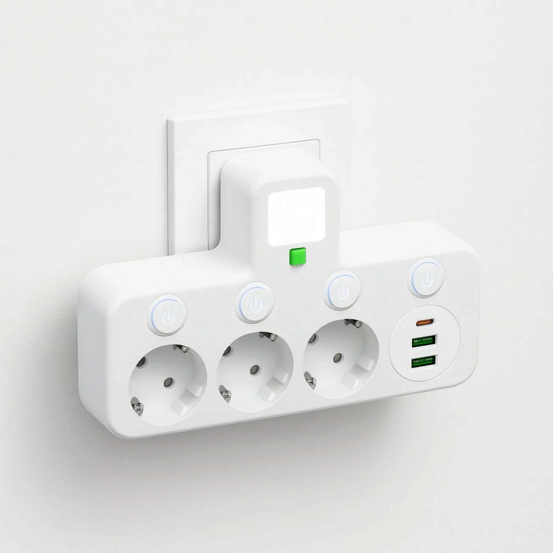 Regleta VoltNexa de 3 tomas con puertos de carga USB y Type-C