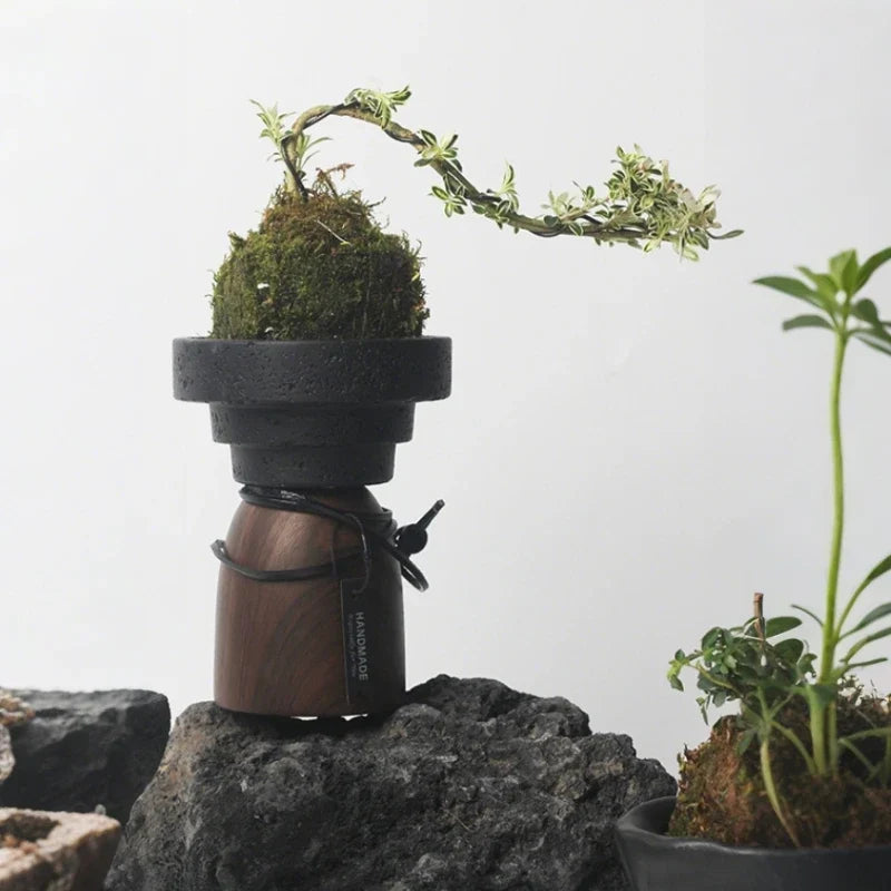 CementGlow - Cement And Wood Candle Holder With Sculptural Design