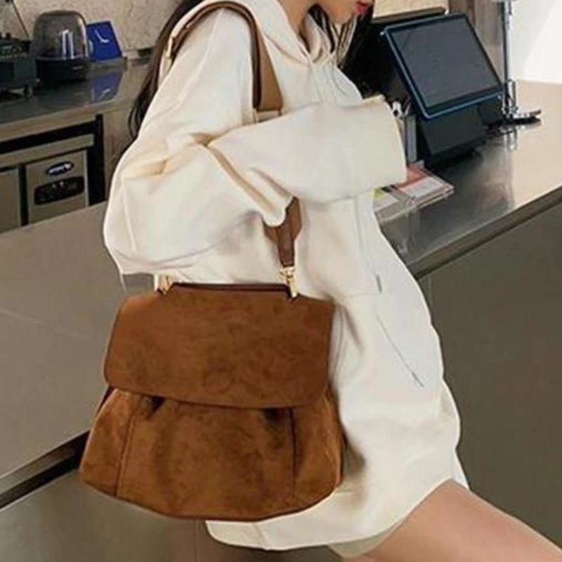 Sac bandoulière en cuir givré rétro avec sangle réglable