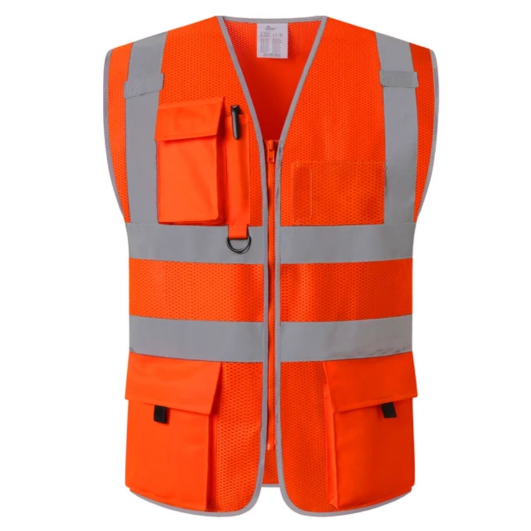 SafeGear - Vestă de siguranță cu vizibilitate ridicată, benzi reflectorizante și design cu multiple buzunare