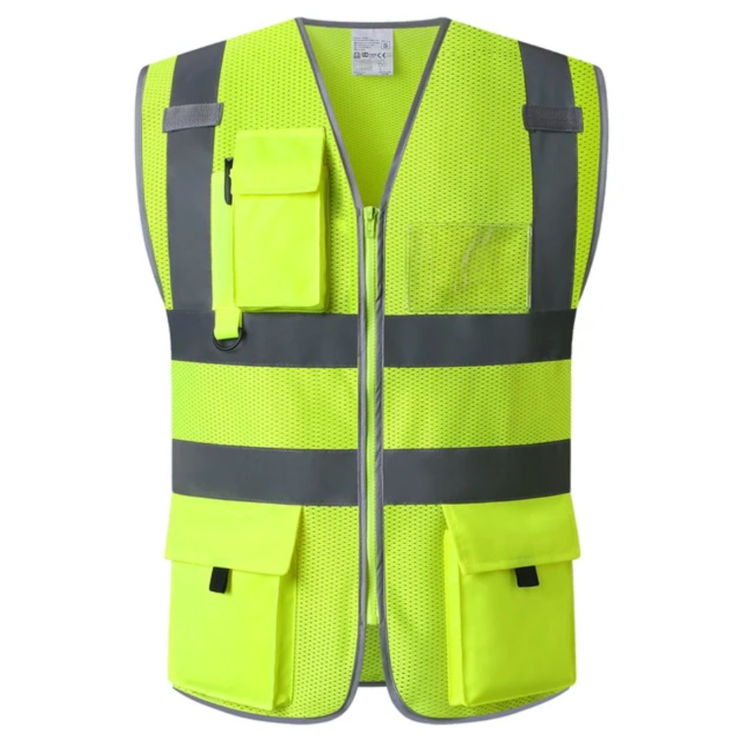 SafeGear - Vestă de siguranță cu vizibilitate ridicată, benzi reflectorizante și design cu multiple buzunare