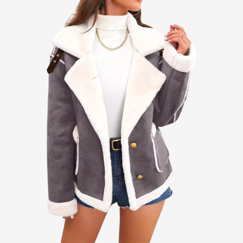 Women’s Long Coat with Notched Collar and Pockets