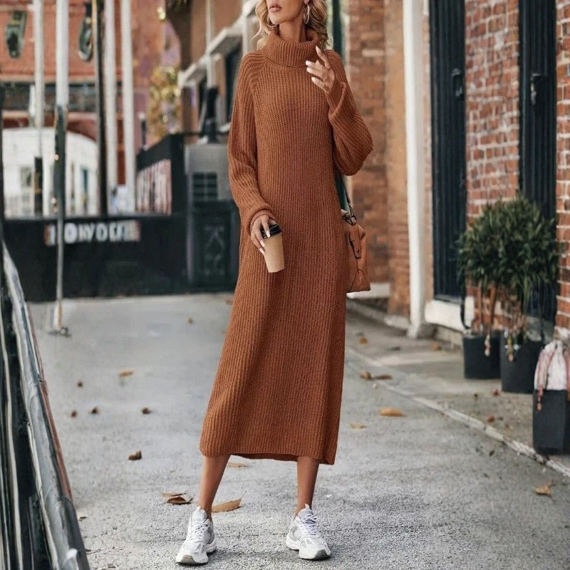 Amelia – Long sleeve sweater dress with high neck and slim fit