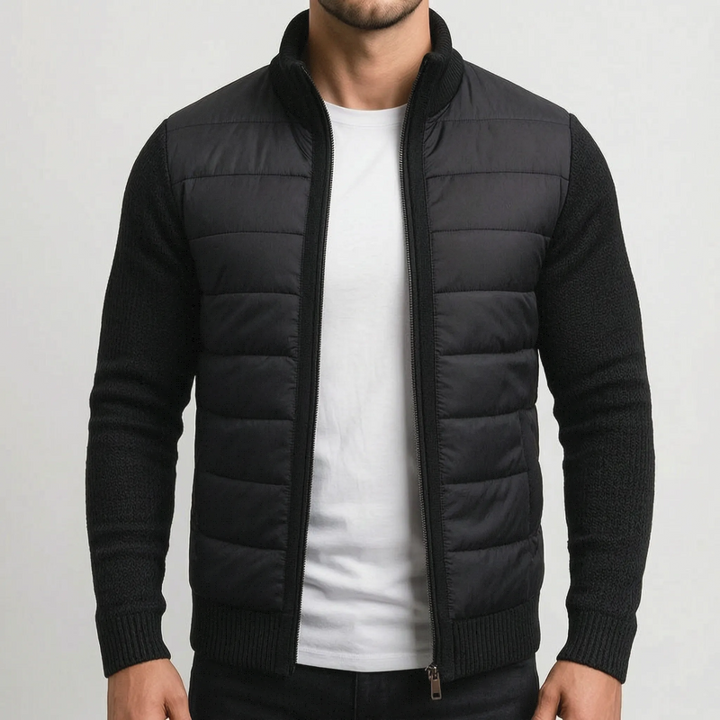QuiltWeave – Gilet matelassé avec manches en maille et col montant