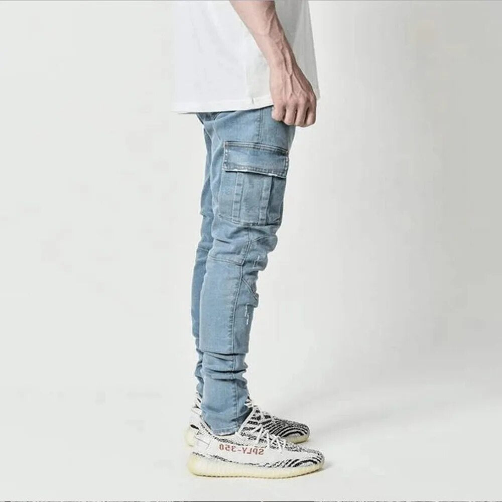 Claus - Pantaloni cargo in denim alla moda con tasche multiple