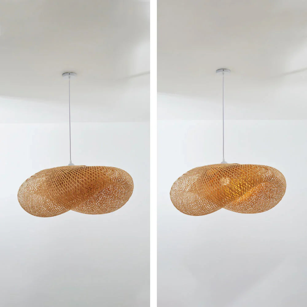 BambooChic – Ekologiczna lampa wisząca w stylu boho z miękkim światłem i ręcznie plecionym bambusowym wzorem