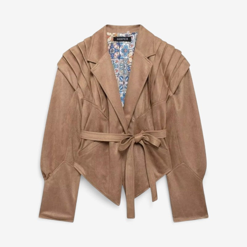 Carolyn – Manteau à manches longues avec ceinture à la taille et boutons