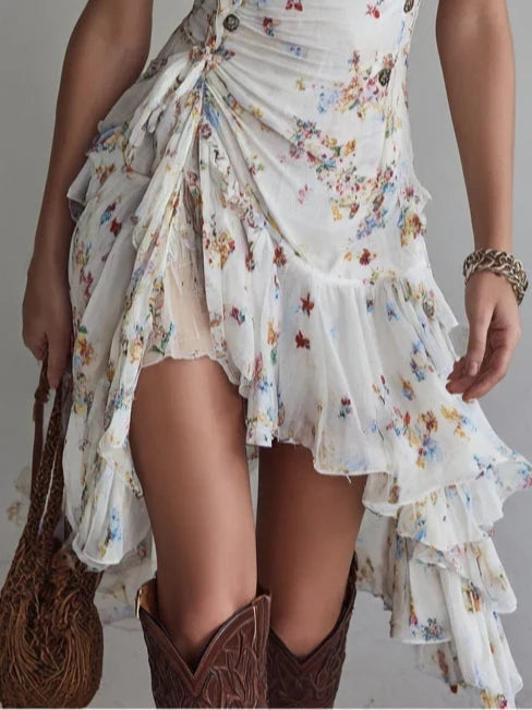 Floral Mini Dress with V-Neck and Ruffles