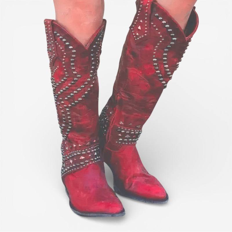Harper - Knee High Boots with Decorative Beads Design