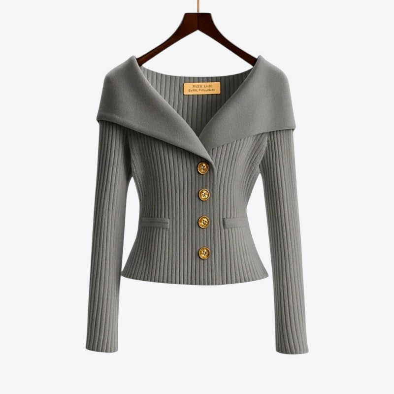 Women’s Off-Shoulder Button-Front Knit Sweater with Pockets