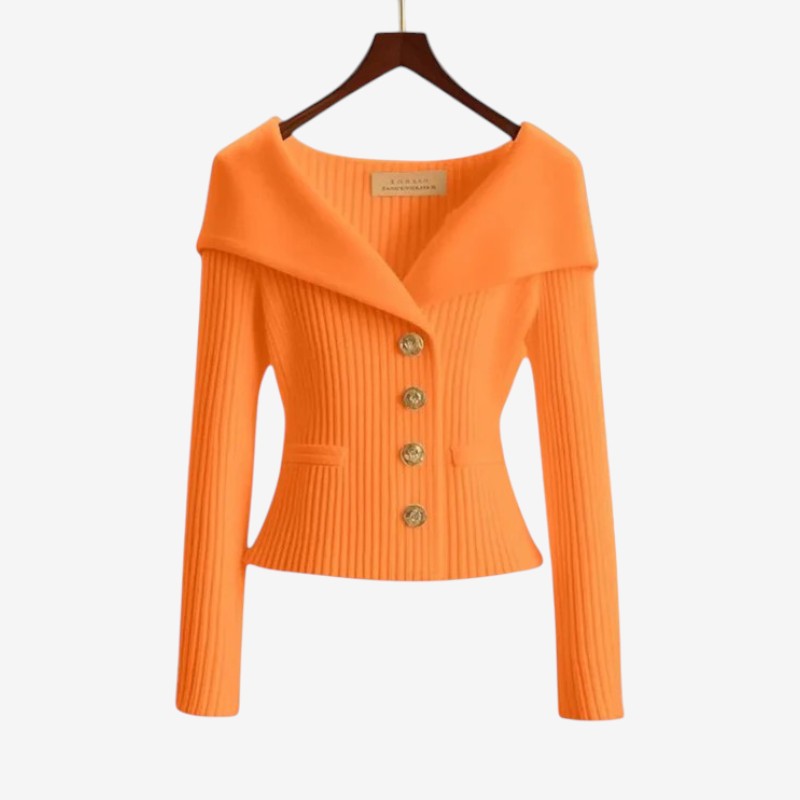 Women’s Off-Shoulder Button-Front Knit Sweater with Pockets