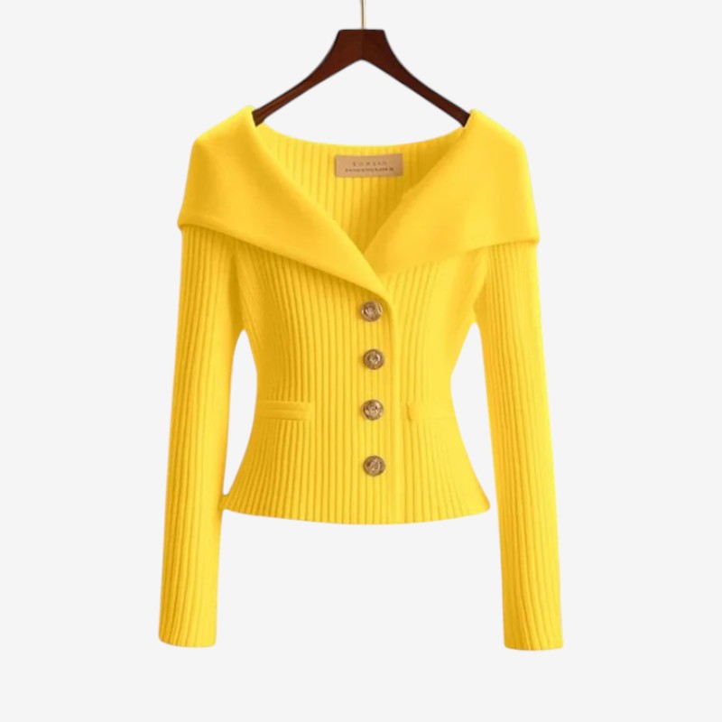 Women’s Off-Shoulder Button-Front Knit Sweater with Pockets