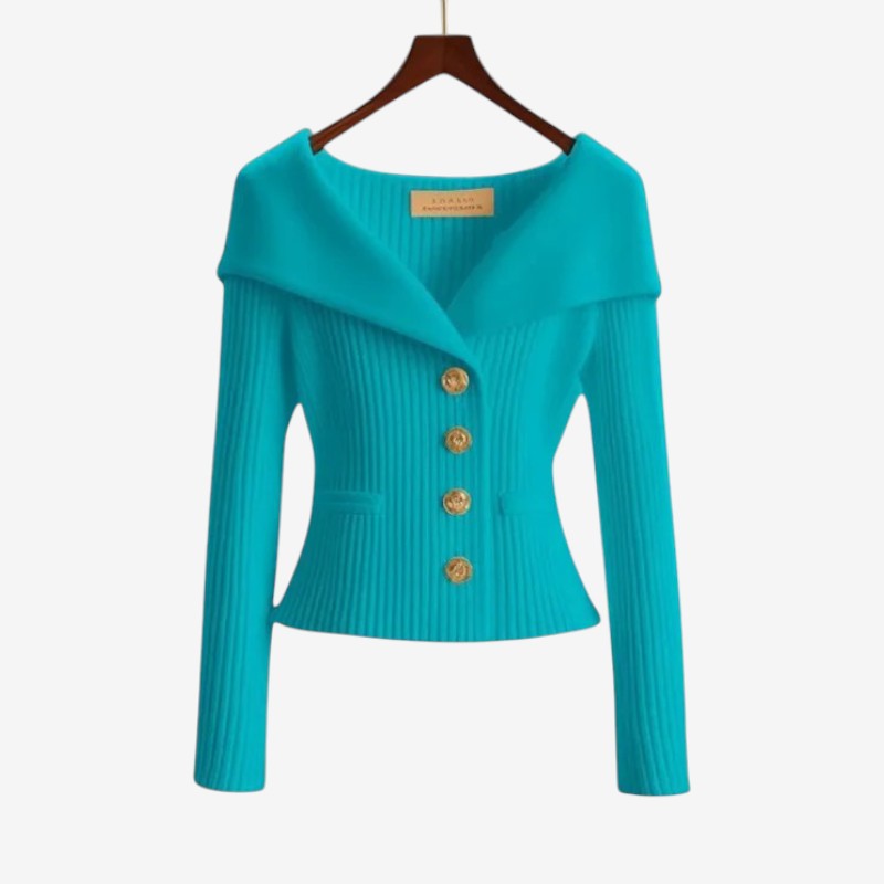 Women’s Off-Shoulder Button-Front Knit Sweater with Pockets