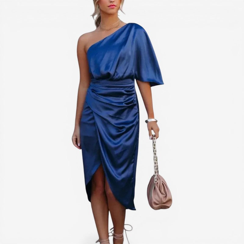 Robe mini portefeuille asymétrique à une épaule pour femmes avec fente