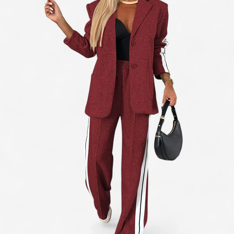 Ashley – Ensemble Deux Pièces avec Blazer à Manches Longues et Pantalon à Jambe Large