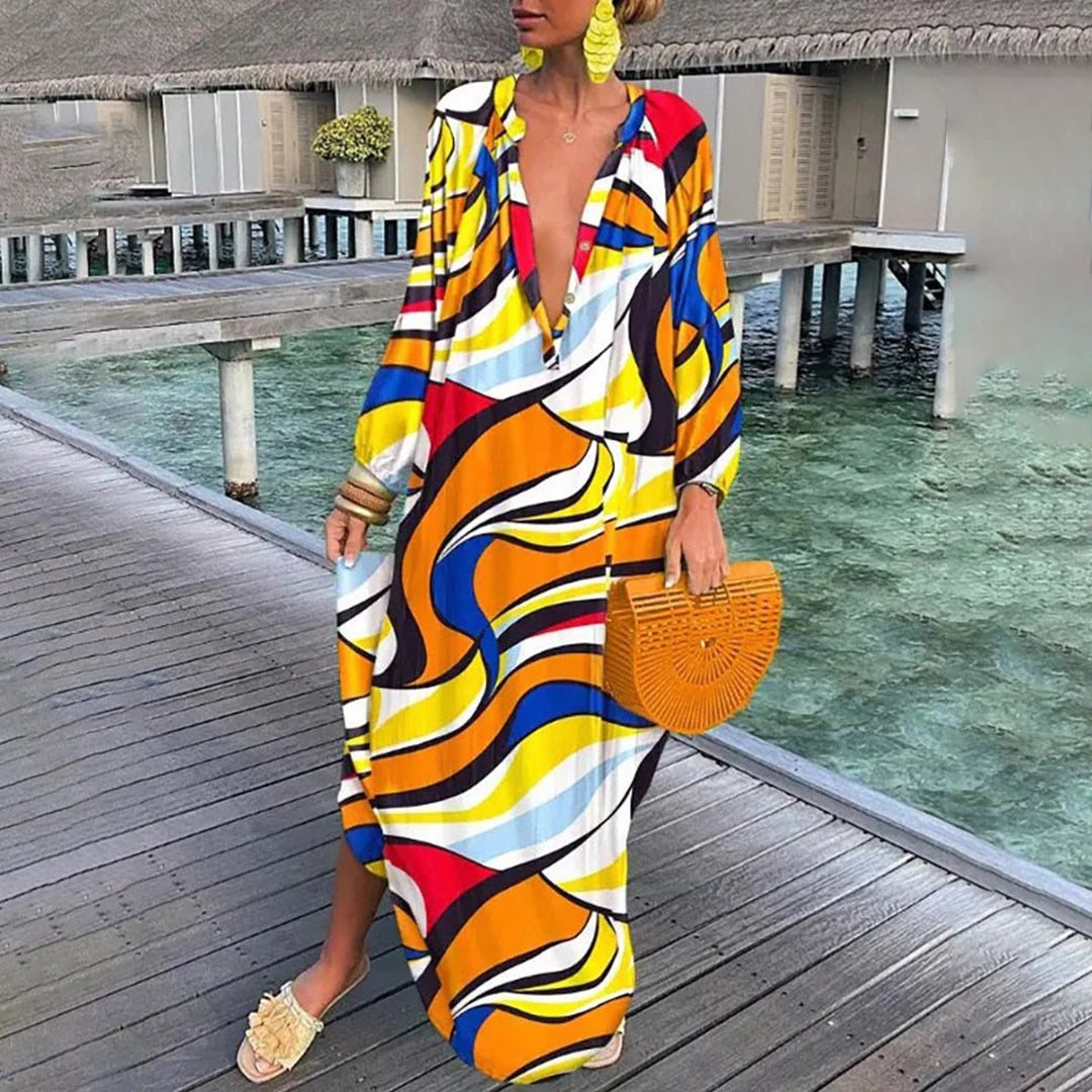 Lena - Abito maxi fluido ed elegante con scollatura a V valorizzante