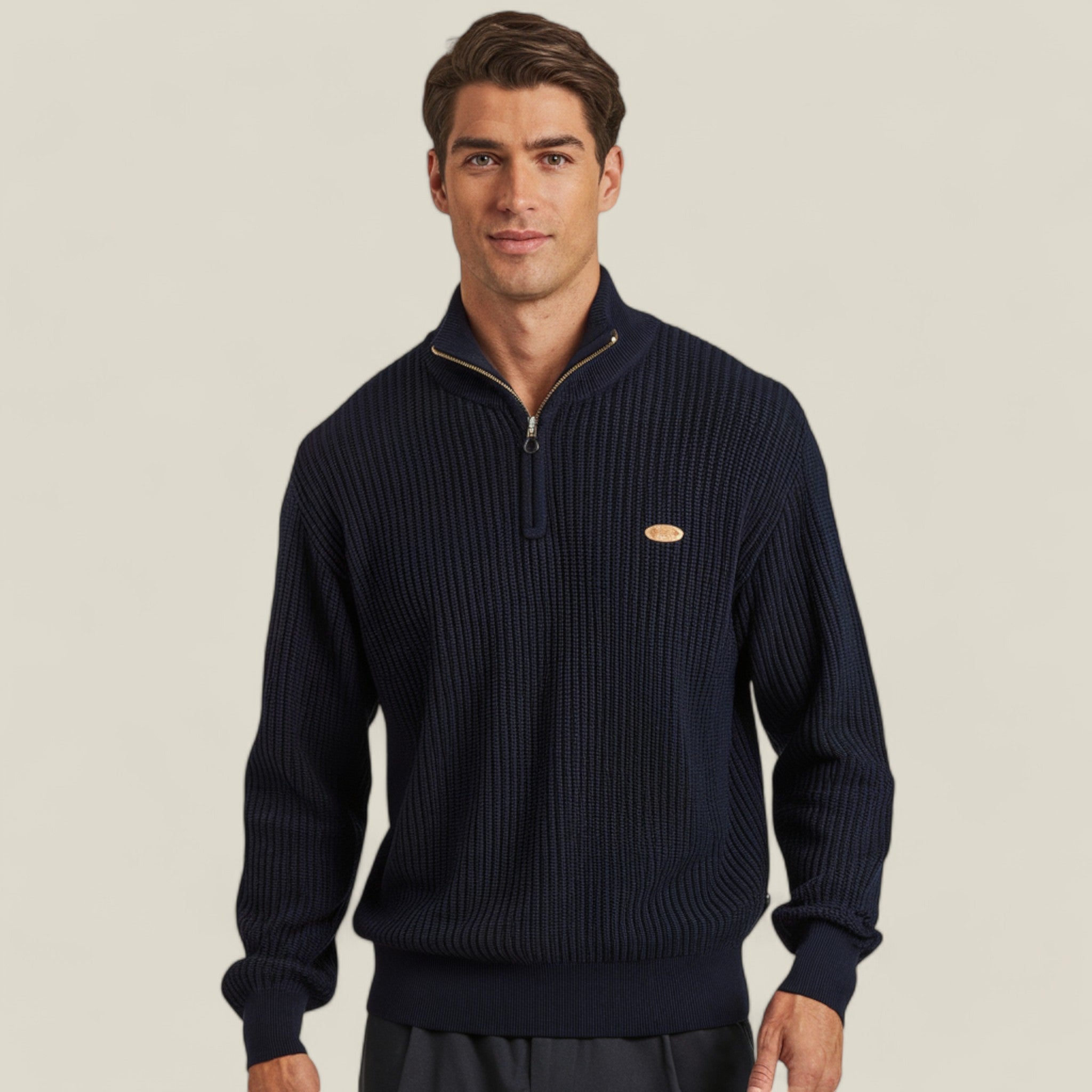 Ethan - Classic sweater with high collar and practical zipper closure