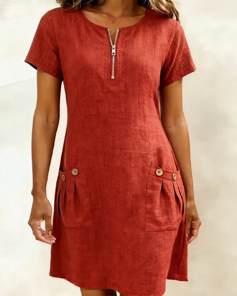 Womens A-Line Dress with Zipper and Pockets