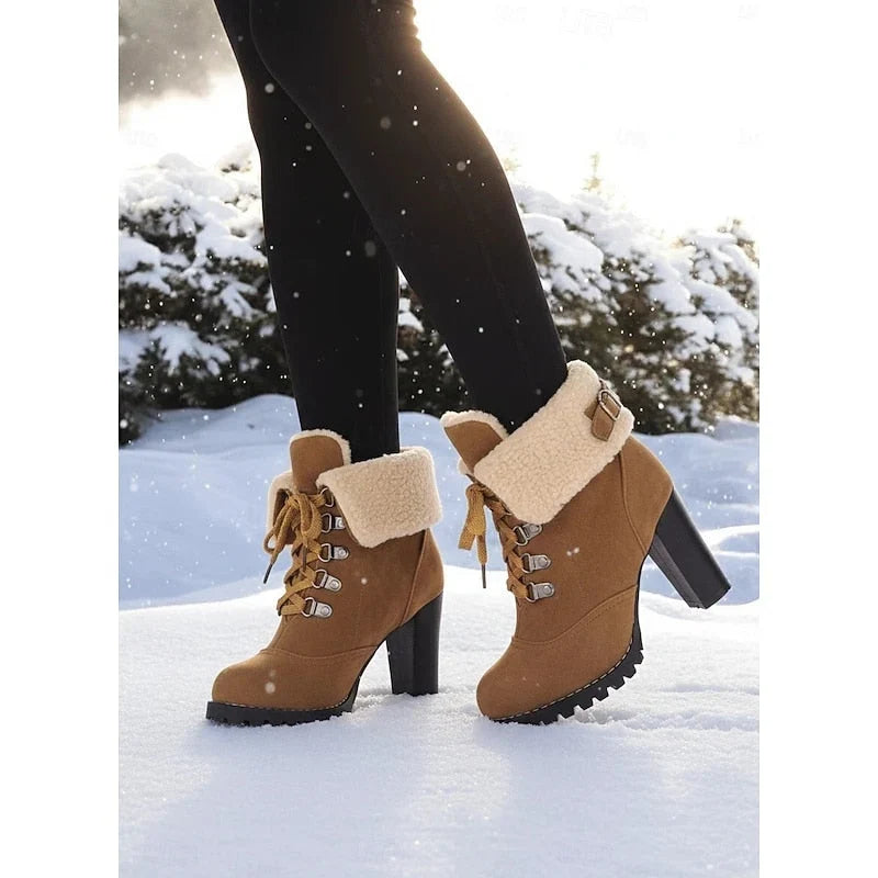 Foldara - Women's Lace-Up Ankle Boots with Stacked