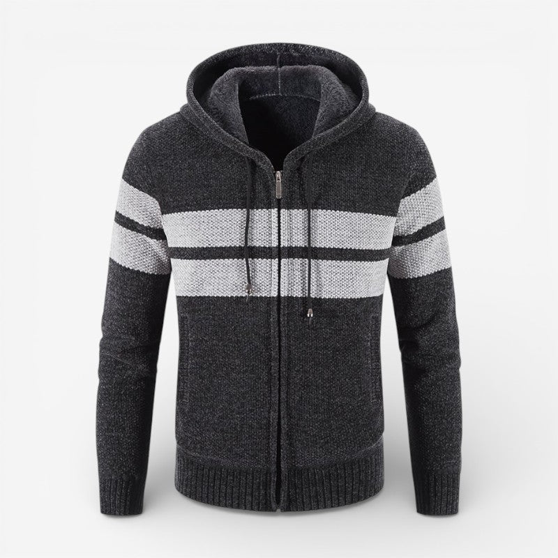 Axorin - Cardigan cu glugă și mâneci lungi, închidere cu fermoar