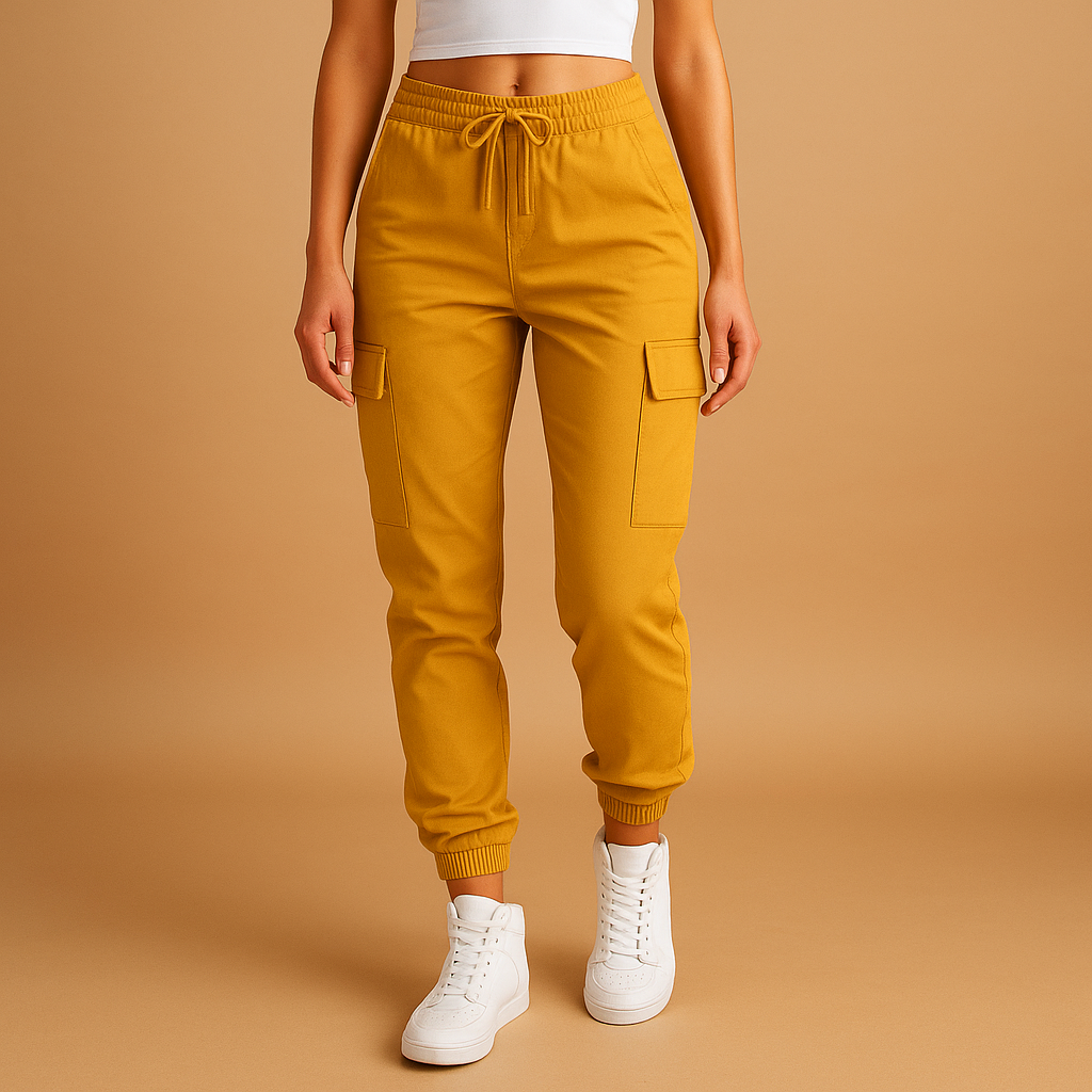 Lyra – Pantaloni cargo cambrați cu talie înaltă și buzunare practice